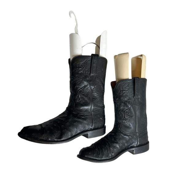 Lucchese Black Full Quill Ostrich Leather Cowboy Western Boots Men\'s 10.5 main image 9